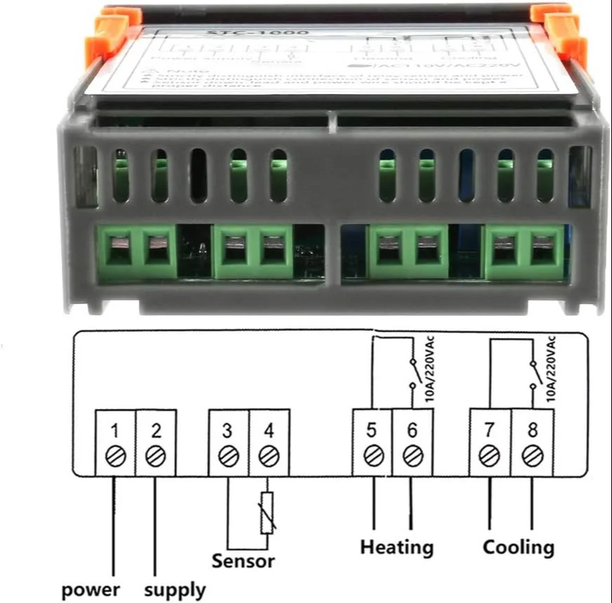Termostat digital Temark STC-1000, 2 relee Racire/Incalzire, contacte uscate, sonda NTC inox 1m, 220V AC - imagine 7