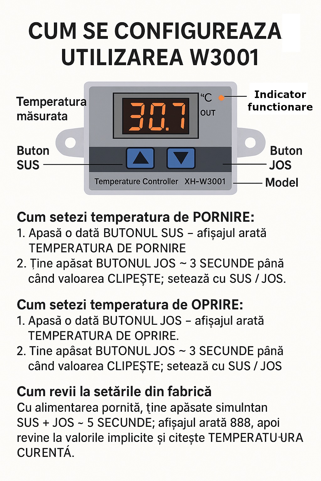Termostat digital Temark W3001, control temperatura -50~110C, senzor NTC, 12V, dimensiuni 59, 5x44, 5x31mm - imagine 7