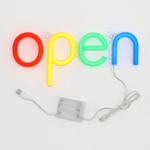 Reclama luminoasa LED Neon, "OPEN", Temark, multicolor, 28.8x14.5 cm, alimentare USB/baterii AA