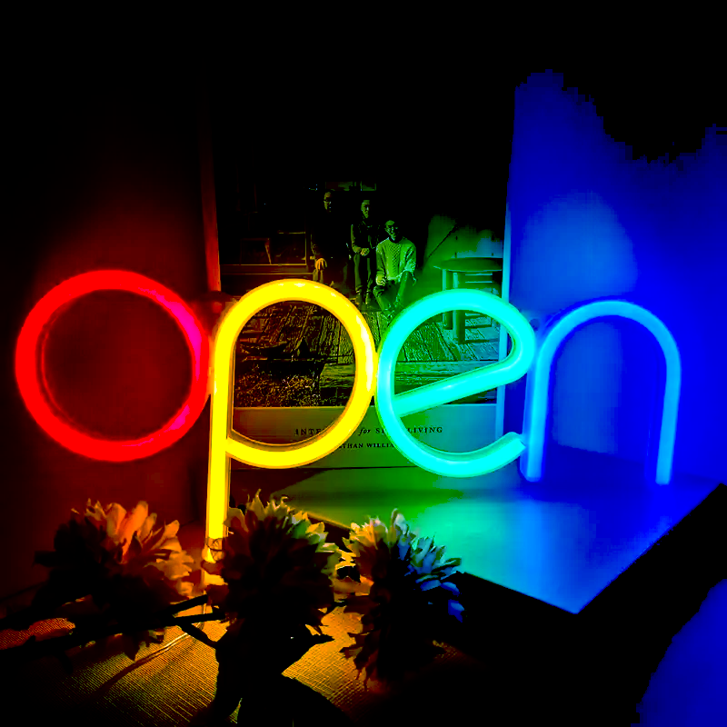 Reclama luminoasa LED Neon, "OPEN", Temark, multicolor, 28.8x14.5 cm, alimentare USB/baterii AA - imagine 6
