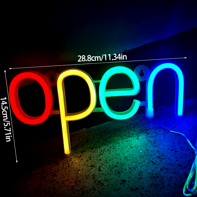 Reclama luminoasa LED Neon, "OPEN", Temark, multicolor, 28.8x14.5 cm, alimentare USB/baterii AA - imagine 7