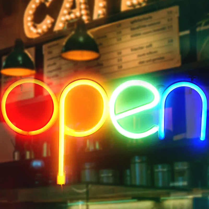 Reclama luminoasa LED Neon, "OPEN", Temark, multicolor, 28.8x14.5 cm, alimentare USB/baterii AA - imagine 8