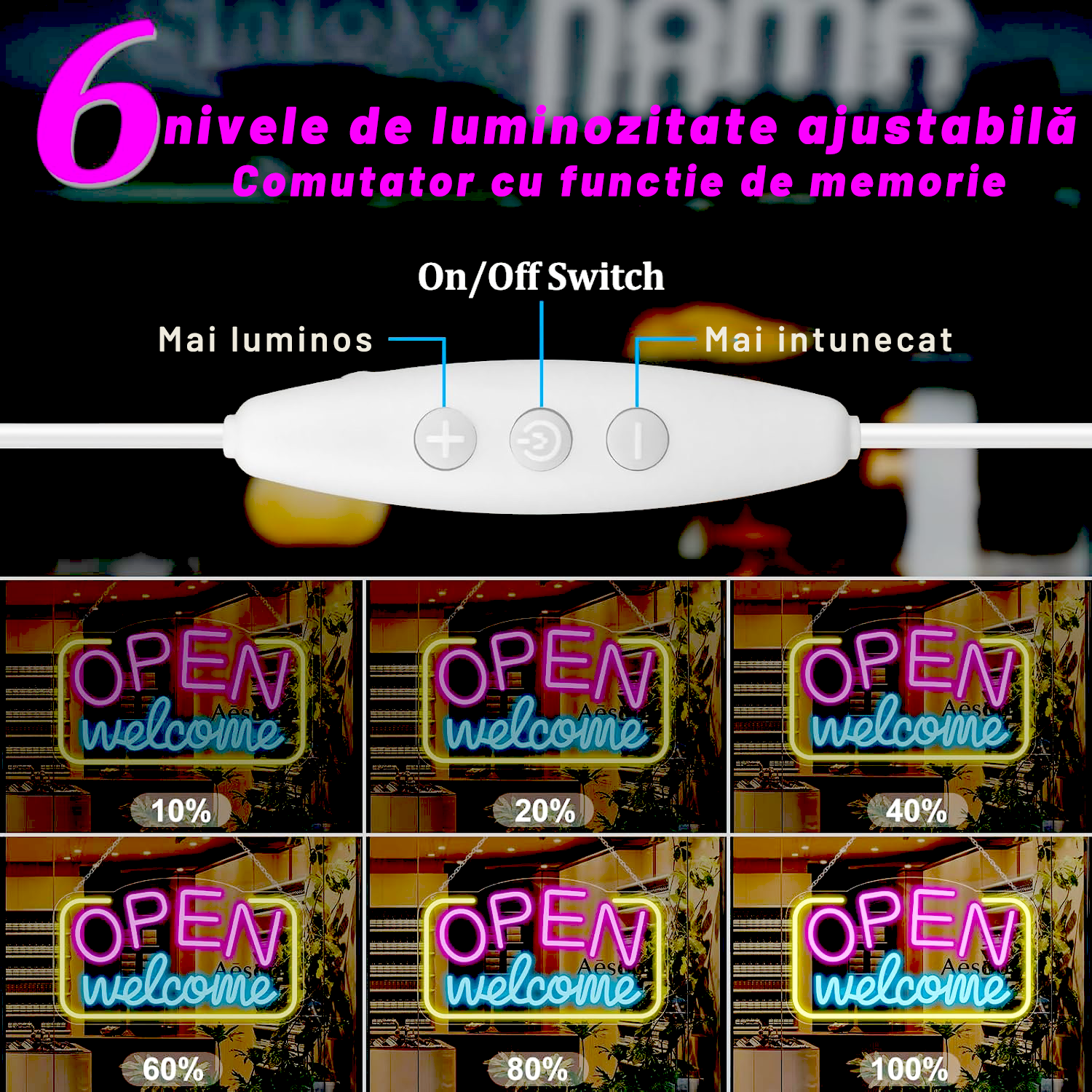 Reclama luminoasa LED Neon „OPEN Welcome”, 43×23 cm, USB, — Potrivit pentru: reclama luminoasa magazin, neon vitrina, restaurant, decor bar, cafenea, lumini bar, decor comercial Temark® - imagine 5