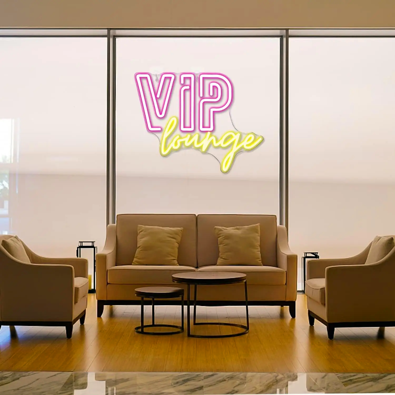 Panou Neon LED „VIP lounge” roz/fucsia si galben cald, 40x30cm — decor premium cu o nota de exclusivitate, reclama luminoasa Temark® - imagine 9