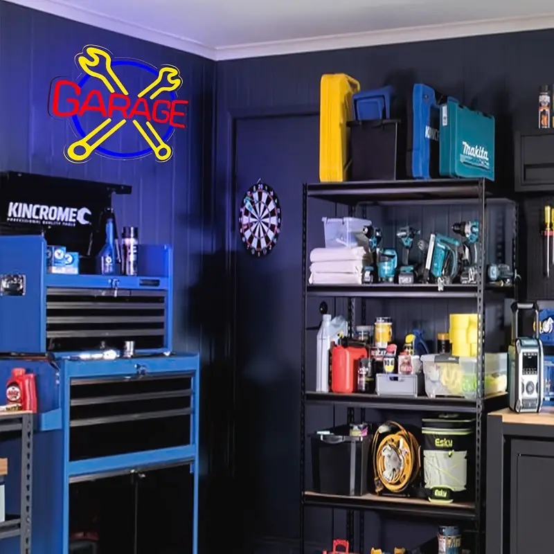 Reclama luminoasa LED Neon „GARAGE” - chei incrucisate, 31.5 × 27 cm, USB — Potrivit: garaj, service auto, atelier, vulcanizare, detailing spalatorie auto, showroom piese, vitrina magazin - Temark® - imagine 6