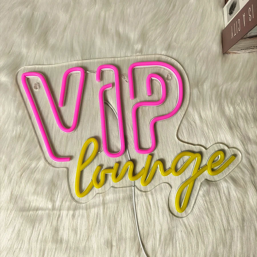 Panou Neon LED „VIP lounge” roz/fucsia si galben cald, 40x30cm — decor premium cu o nota de exclusivitate, reclama luminoasa Temark® - imagine 7