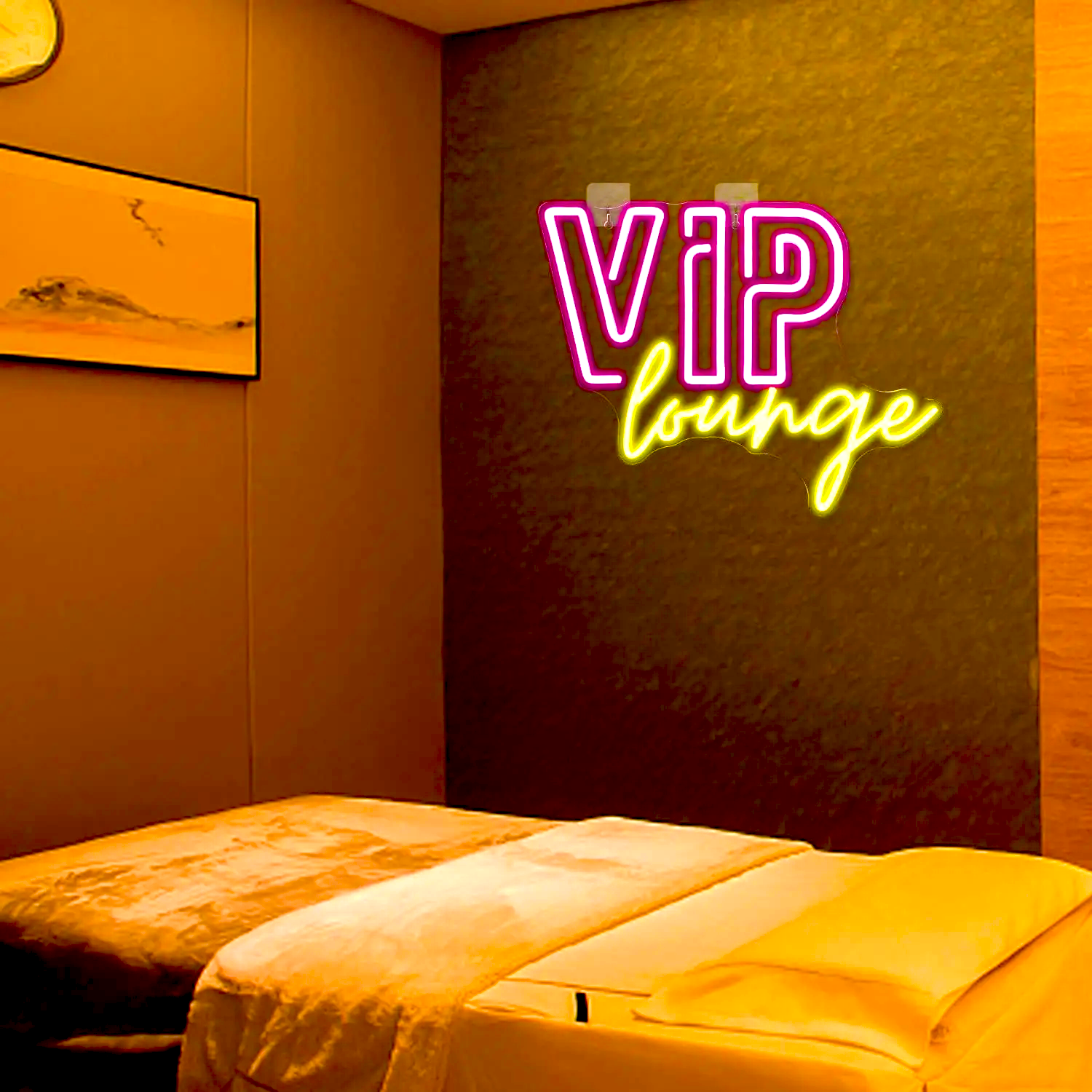 Panou Neon LED „VIP lounge” roz/fucsia si galben cald, 40x30cm — decor premium cu o nota de exclusivitate, reclama luminoasa Temark® - imagine 8