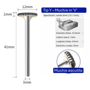 Freza pentru metal profesionala Temark®, Tungsten Carbura model Y1