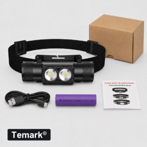 Lanterna Frontala LED Temark® TMK-LF1100 — 1100 Lumeni, Acumulator 18650 Inclus, Incarcare Type-C