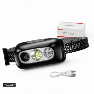Lanterna Frontala LED Temark® TMK-LF400, 350 Lumeni, Senzor Gesture, Incarcare Type-C, 35 g