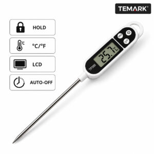 Termometru digital de bucatarie Temark TP300, sonda inox 14.5 cm, interval -50°C/+300°C, functie HOLD, LCD, °C/°F, Auto-off, pentru carne, gratar si lichide