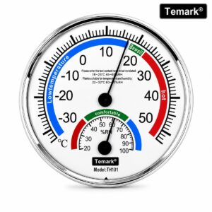 Termometru și higrometru analog Temark TH101, temperatură -30°C/+50°C, umiditate 20%-100% RH, diametru 128 mm, suport masă și perete
