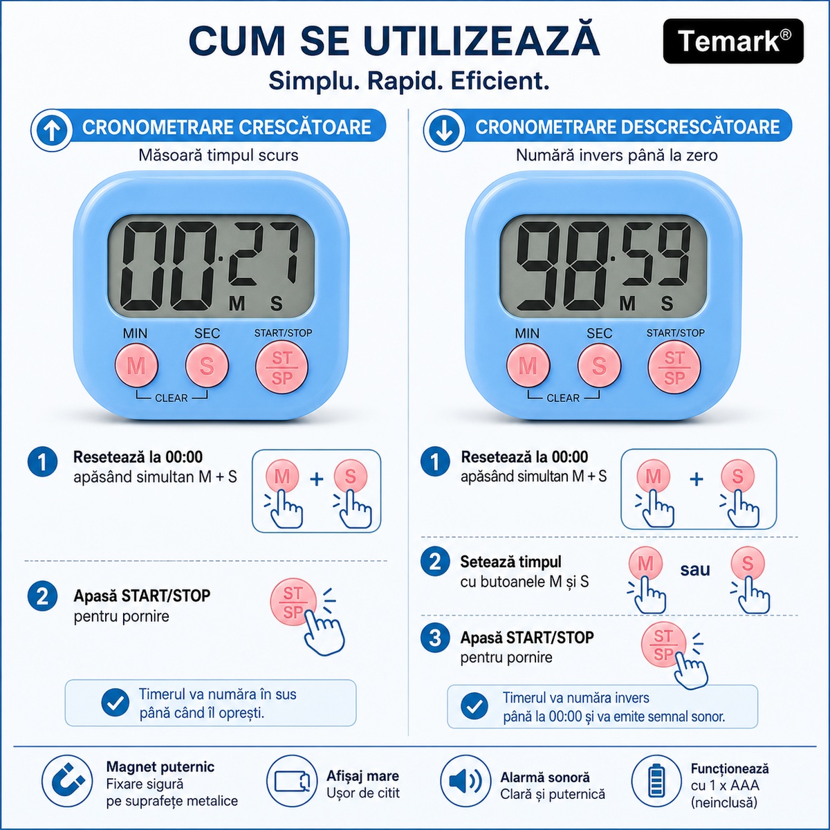 Instrucțiuni cronometrare crescătoare și descrescătoare